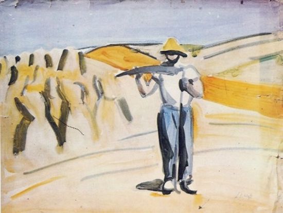<b>Il falciatore di Girgenti</b><br>"Il falciatore di Girgenti"<br>acquerello, cm 51x70<br>Sicilia 1931, coll. privata
